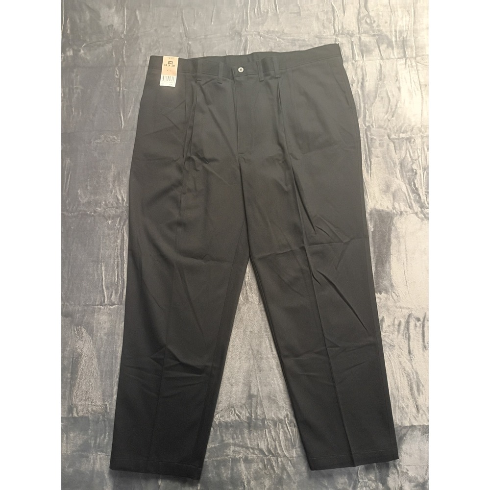 Lee Mens Black Double Pleat Relaxed Fit Tapered Leg Pants 44x30 Wrinkle Free‎